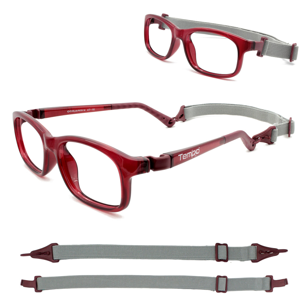 Tempo Ultra: 3004 Unbreakable Kids Glasses with Headstrap Age 7-11Yr | 47/16 Plum